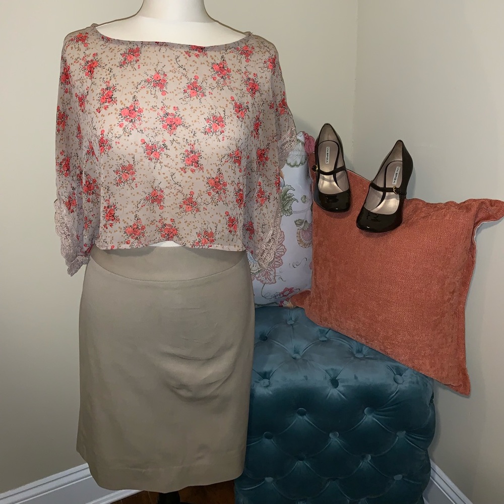 Beige Sheer Blouse w/ Lace accents Size S